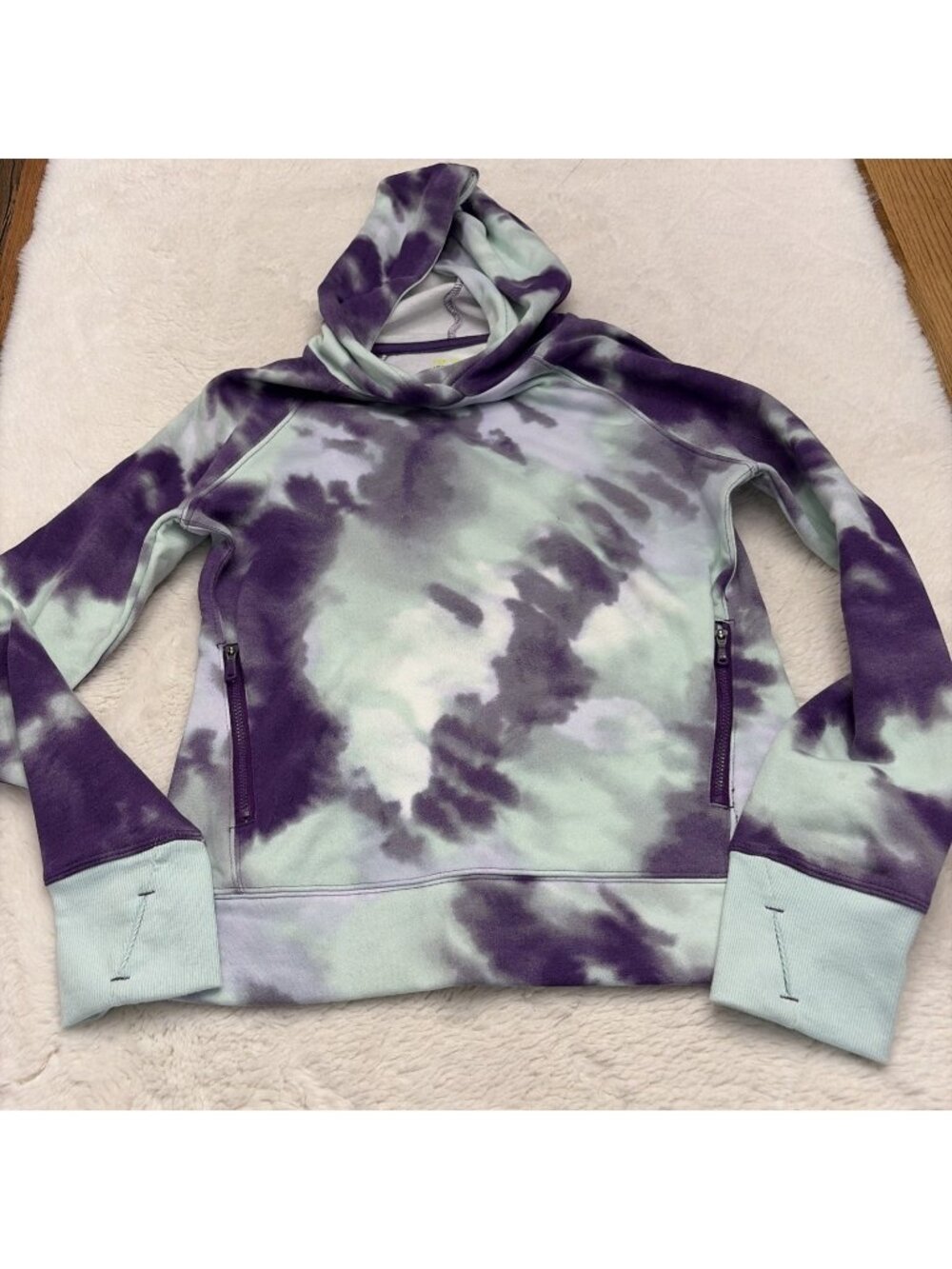 Tek Gear Girls XL 14/16 Ultra Soft Fleece Tie Dye Hoodie Thumb Grip Zip Pocket